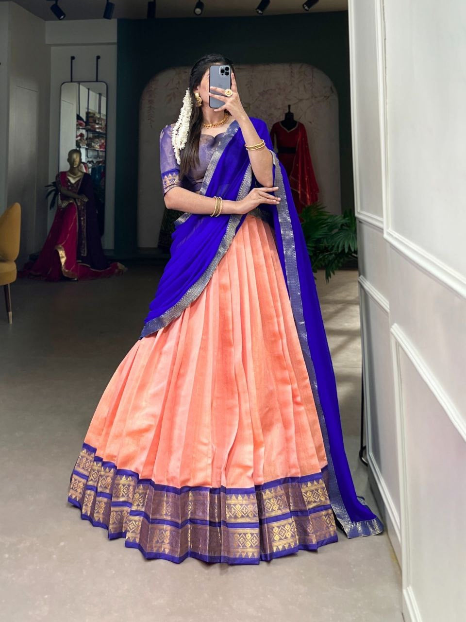 DIVYAA - Kanchi Cotton Silk Half Saree Lehenga
