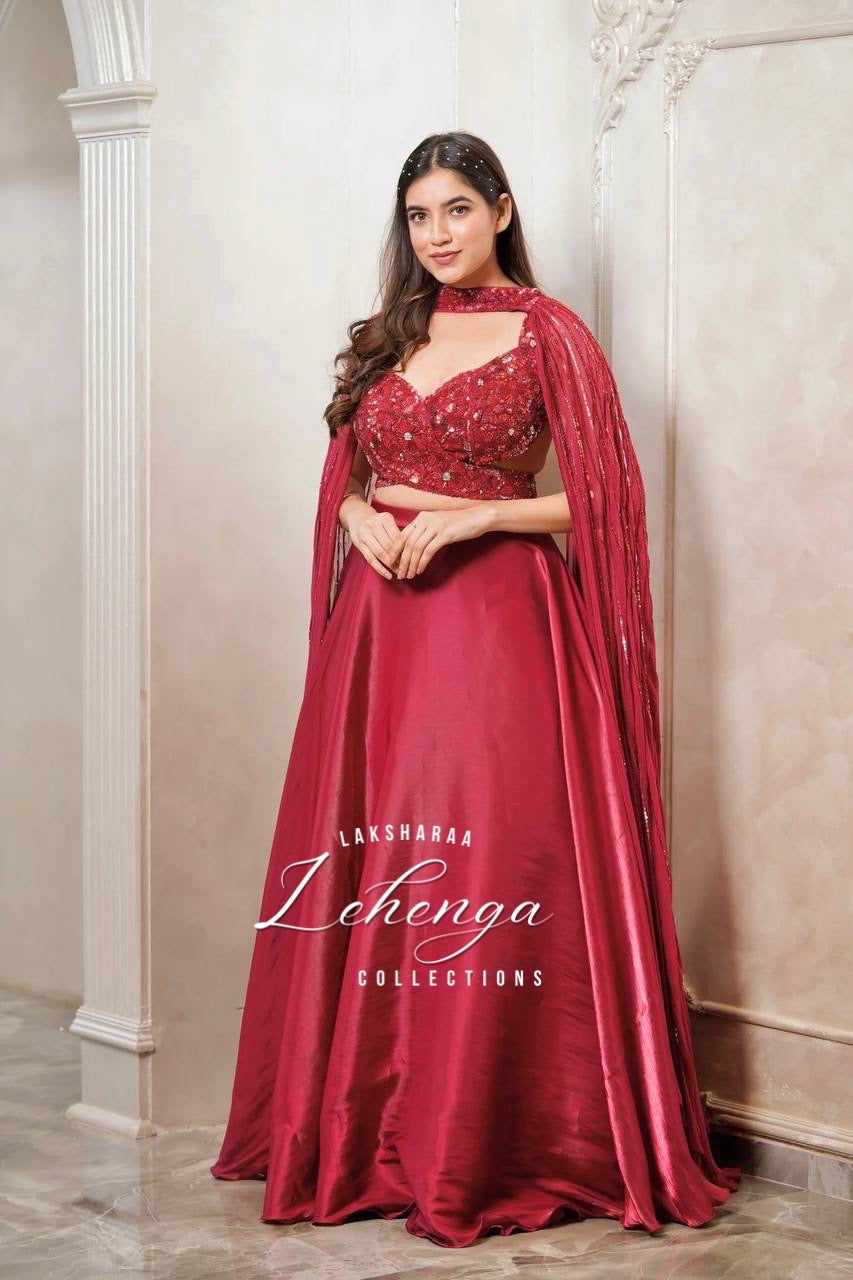 Willow - Rani Pink x Floral Satin Lehenga