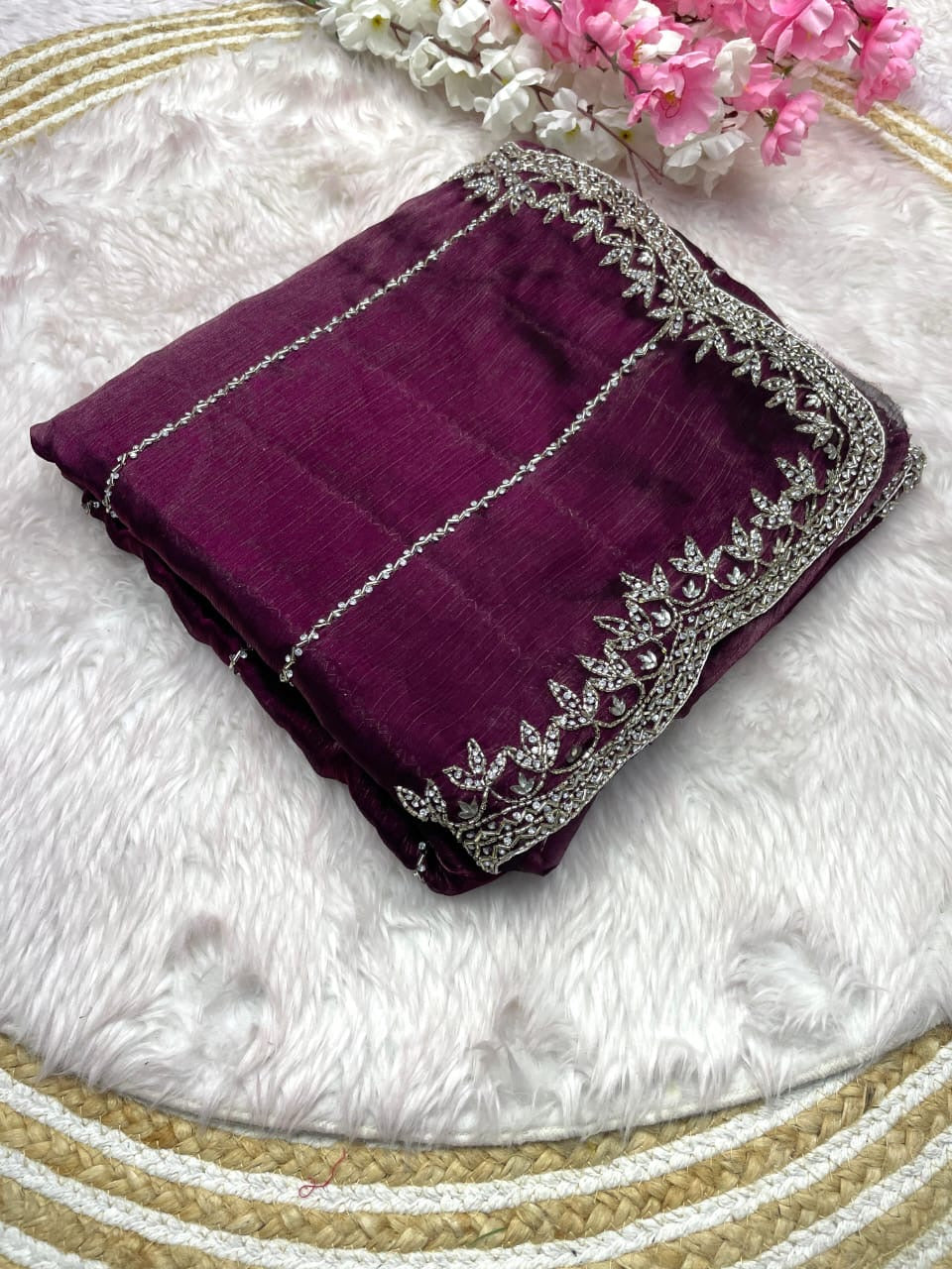 SARIKA - Premium shimmer silk saree with stone border