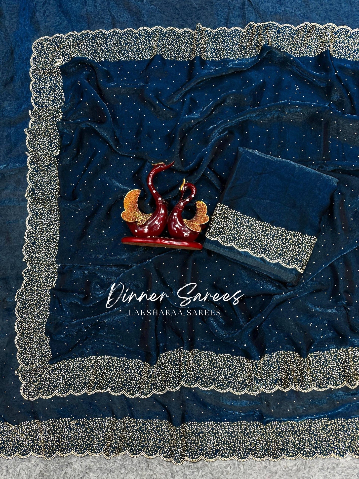 NAYLAA - Space dinner saree with stone border