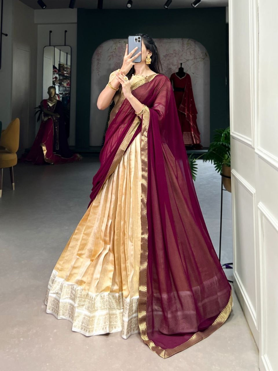 DIVYAA - Kanchi Cotton Silk Half Saree Lehenga