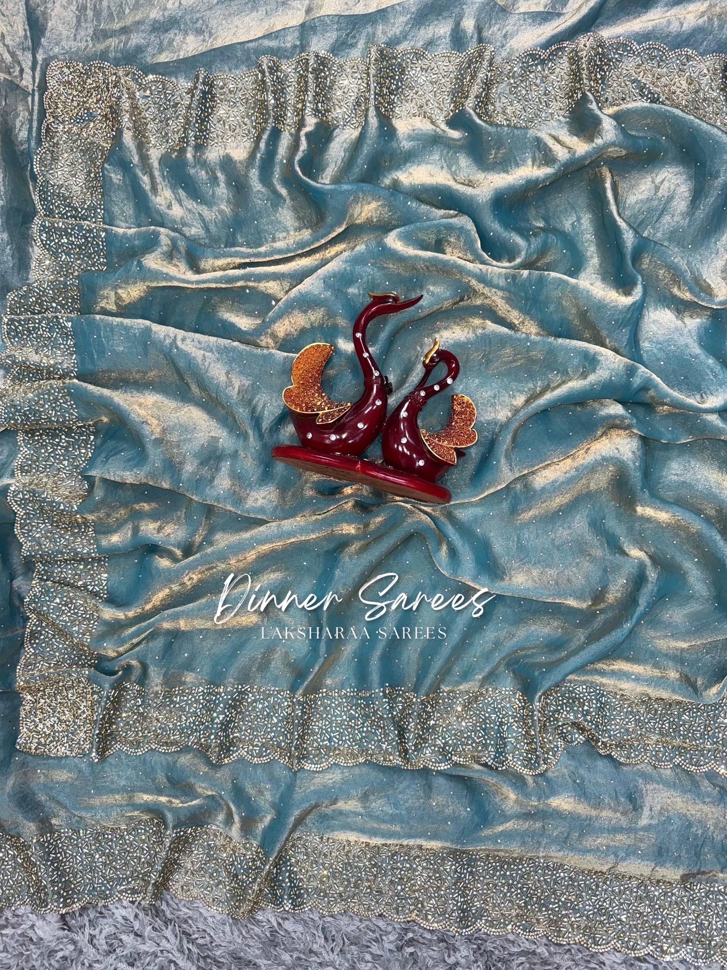 NAYLAA - Space dinner saree with stone border