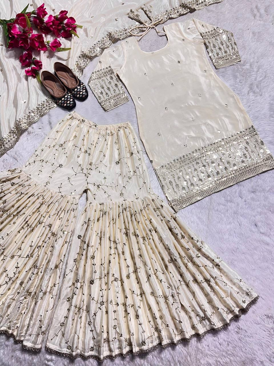 FARA - CREAM x Gold Sharara Suit