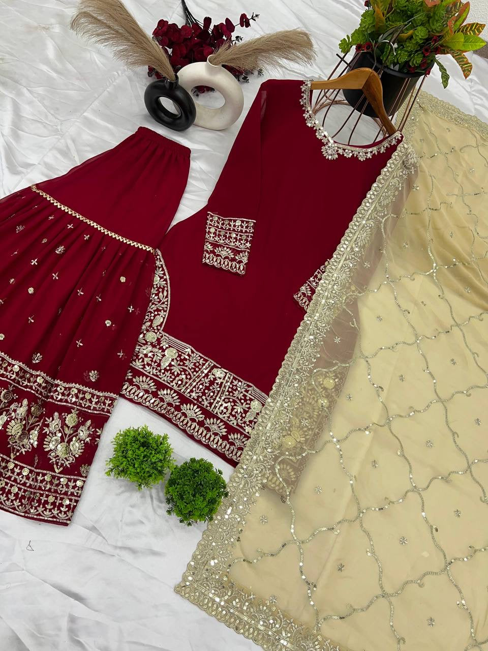 RAIZA - Red x Gold Sharara Suit