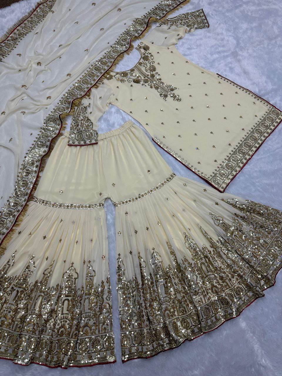 PRASHI - Cream X Gold Sharara Suit