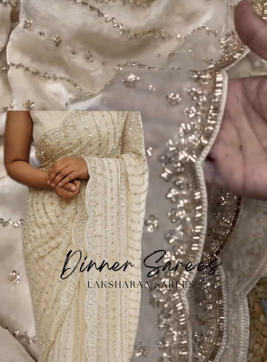 KISHAA — Premium Shimmer Stone & Sequin Dinner Saree in Pastel Series & Bold Shades