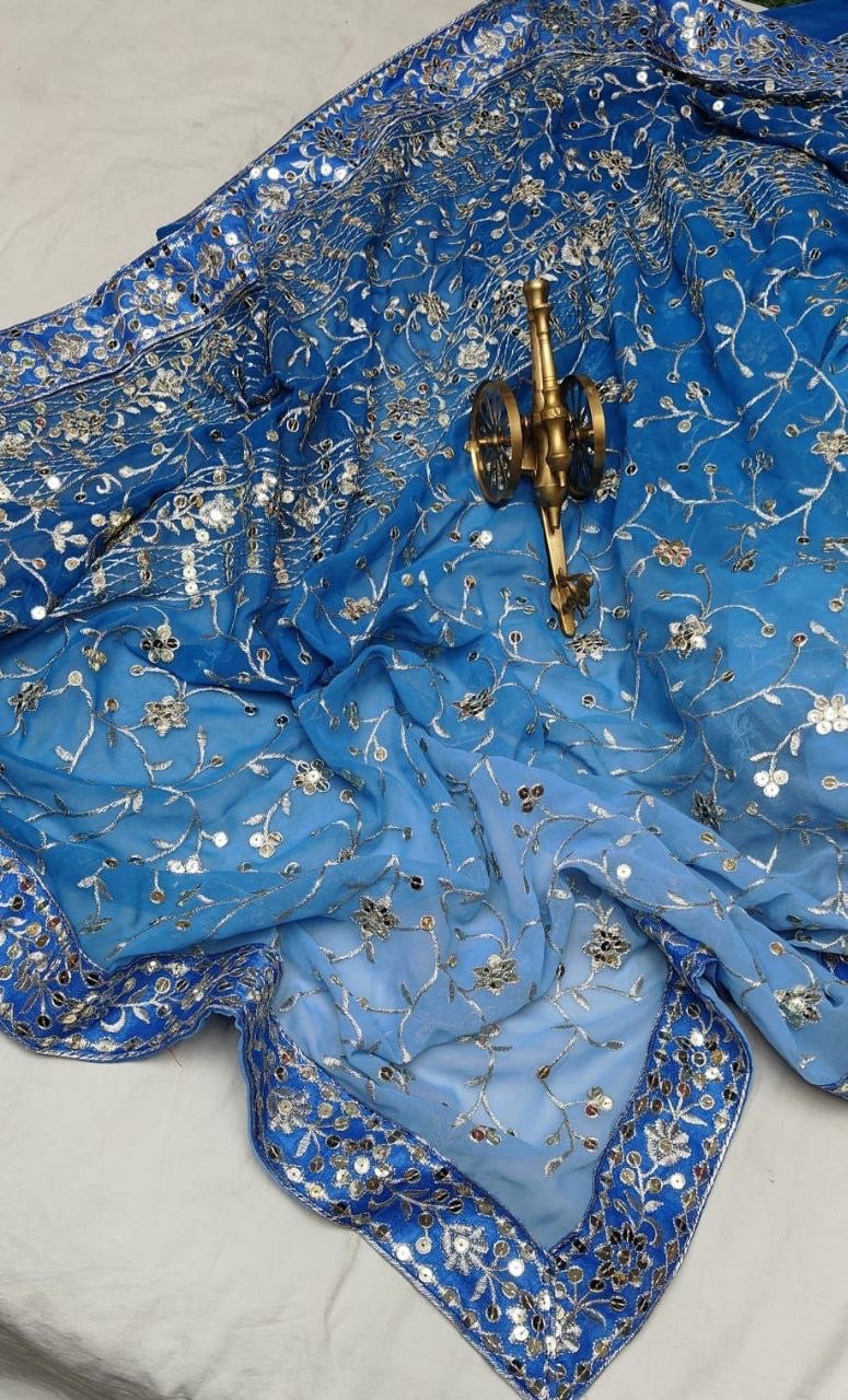 Blue x Floral Ombré Georgette saree