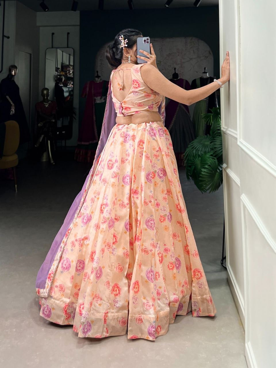 Peach x Purple Readymade Lehenga