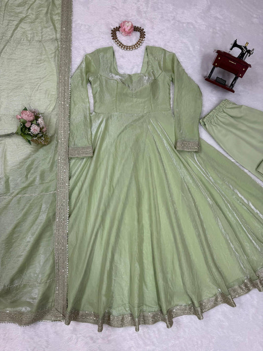 Pastel Shimmer Green Anarkali Suit