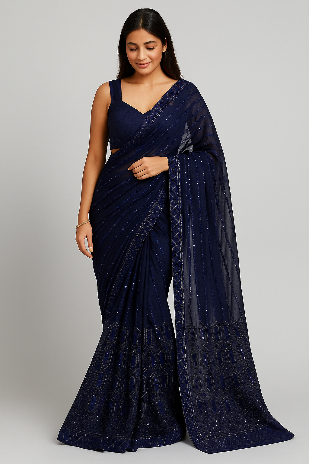 LUISA — Dreamy Blue Georgette Saree