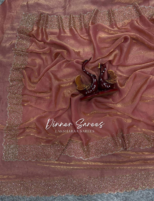 NAYLAA - Space dinner saree with stone border