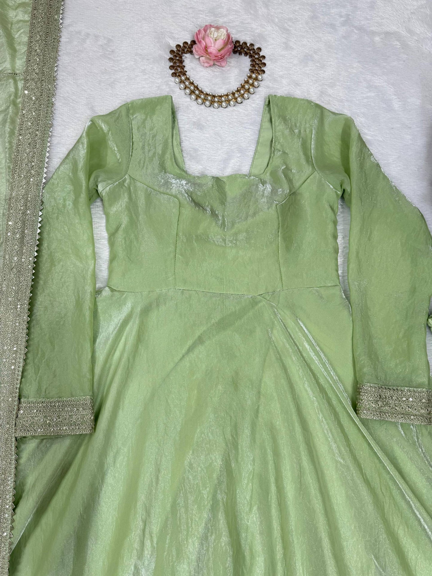 Pastel Shimmer Green Anarkali Suit