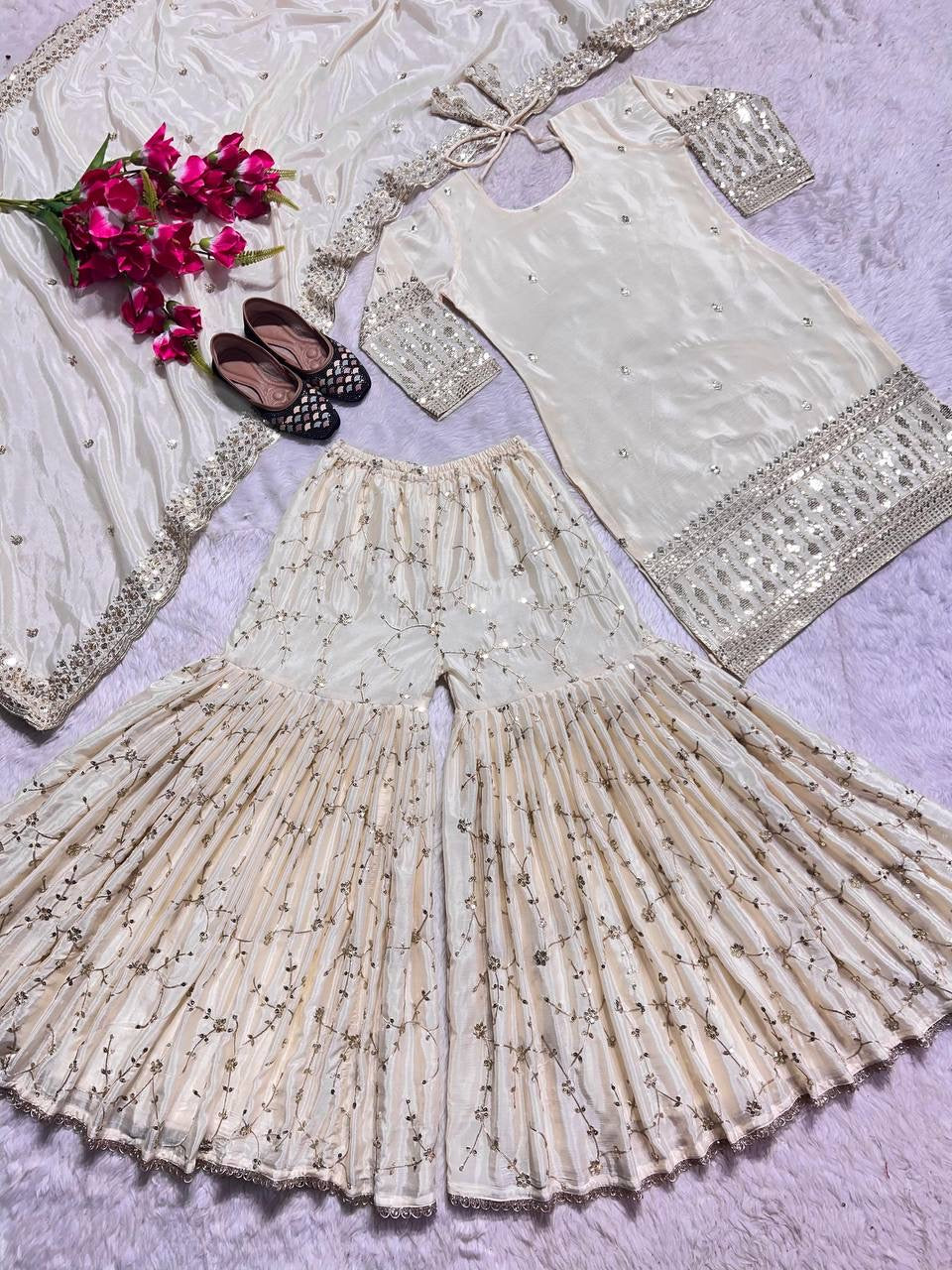FARA - CREAM x Gold Sharara Suit