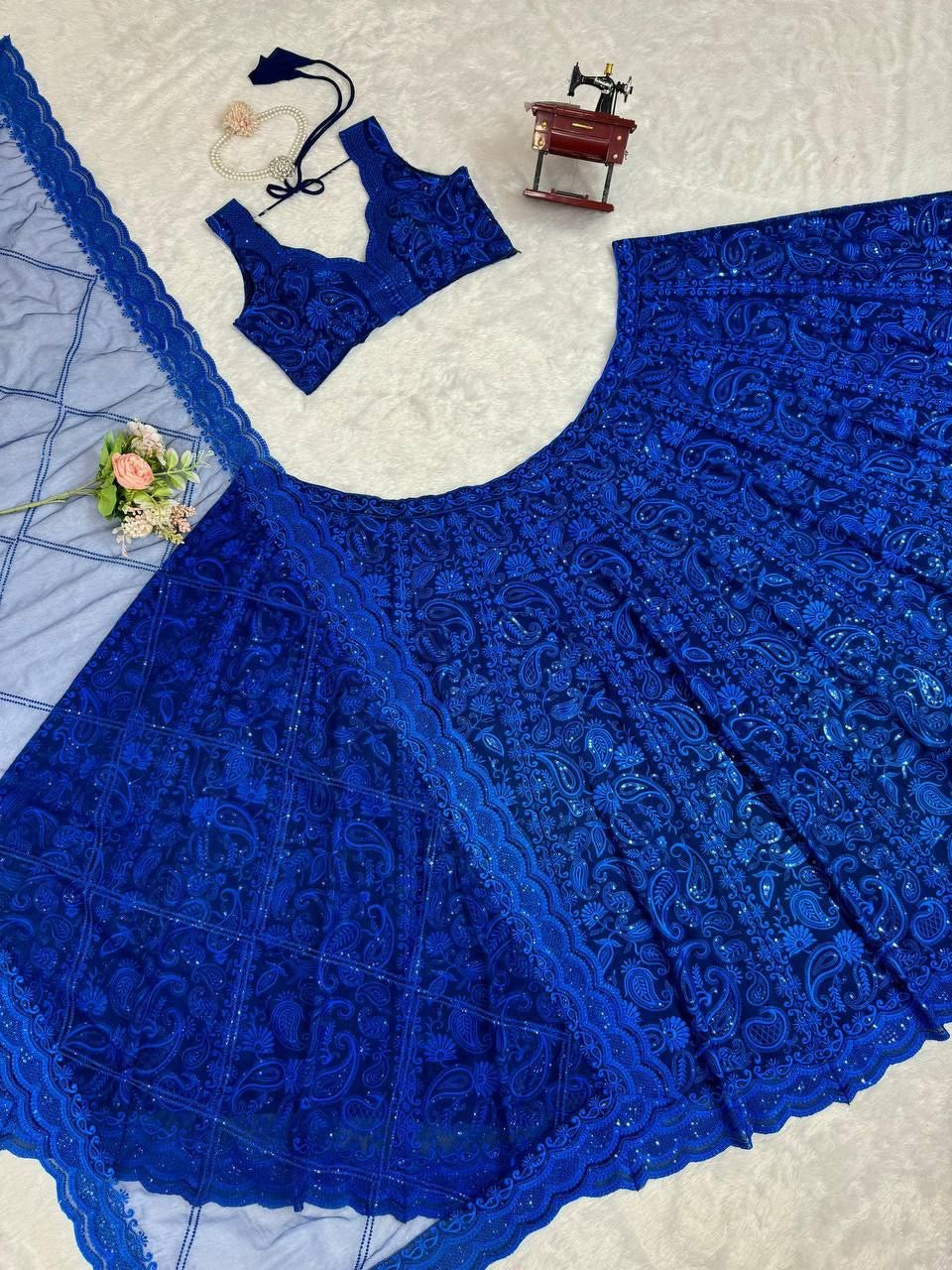 STELLA — Grand Blue Embroidered Lehenga
