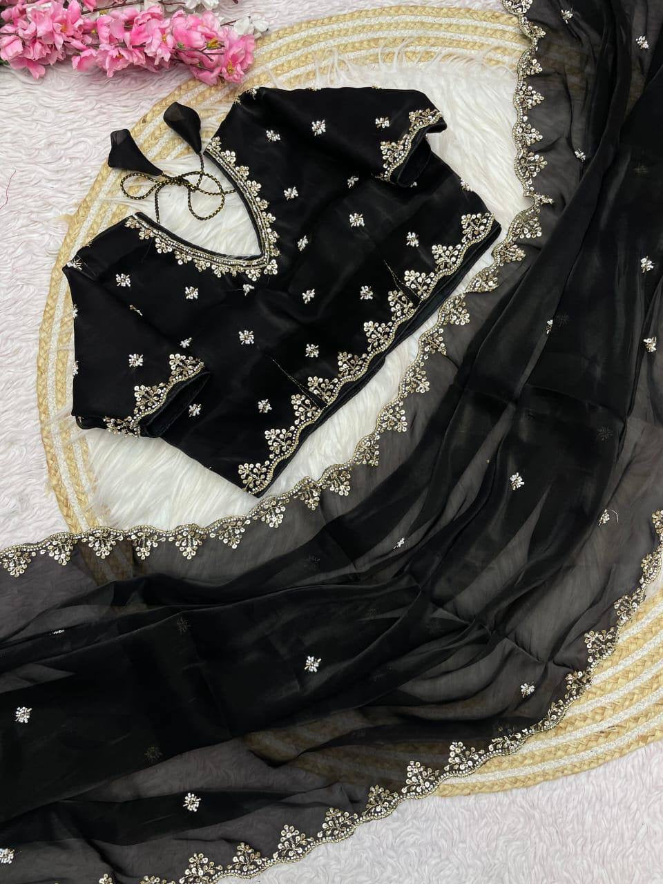 NOEL — Premium Shimmer Stone Saree with Readymade Blouse