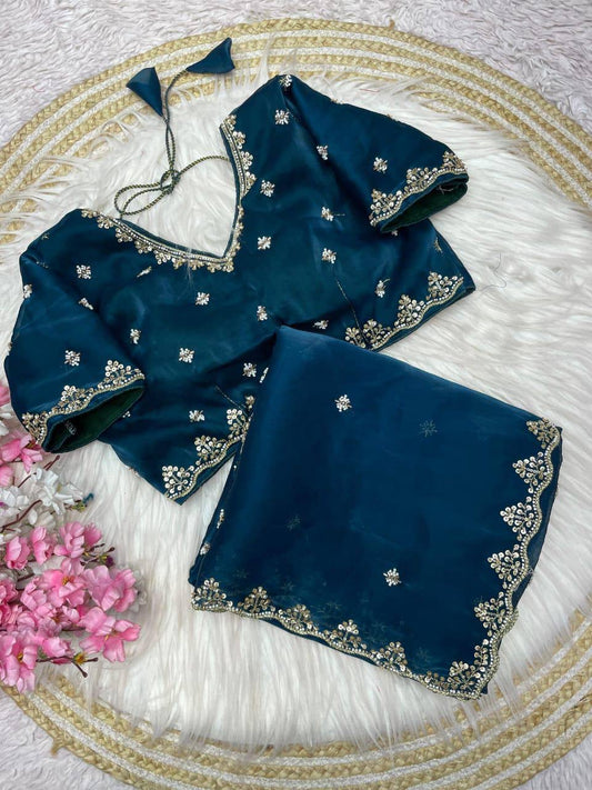 NOEL — Premium Shimmer Stone Saree with Readymade Blouse