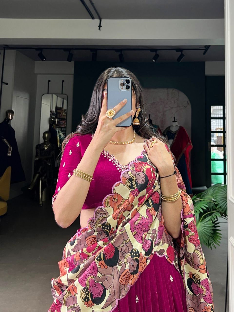 NITHARAA — Kalamkari half sarees lehenga