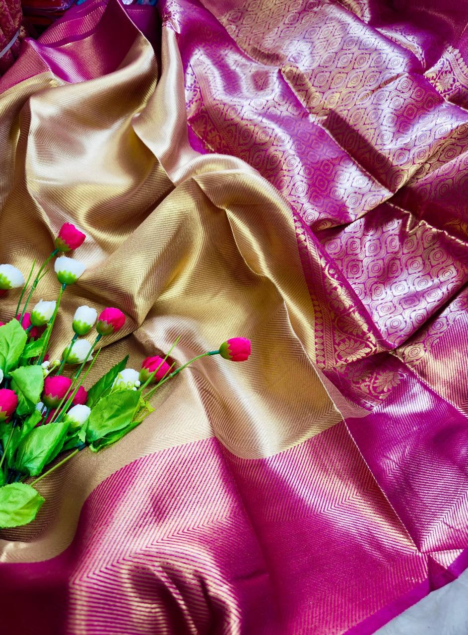 JOTHIKA - Stunning Gold x Pink Banarasi Tissue Saree