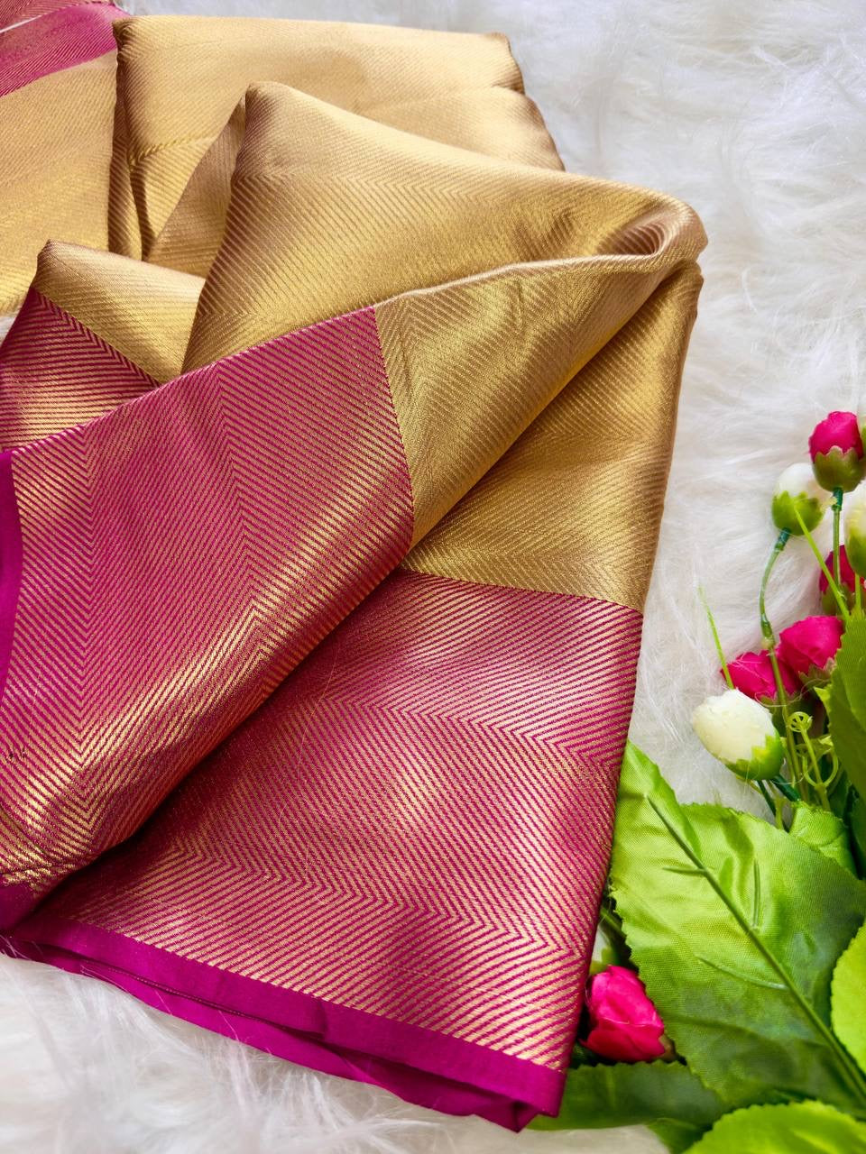 JOTHIKA - Stunning Gold x Pink Banarasi Tissue Saree