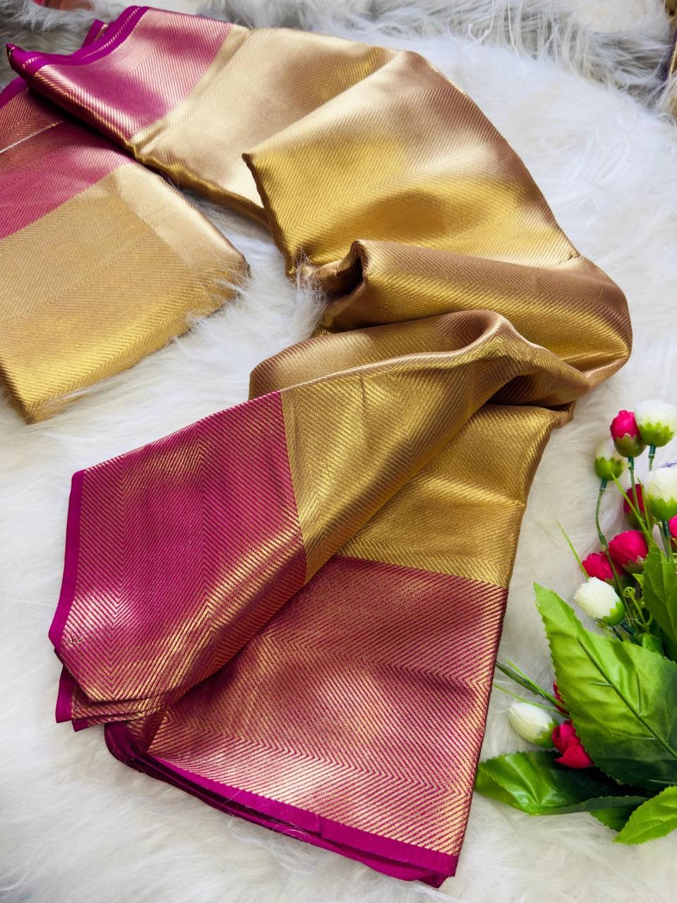 JOTHIKA - Stunning Gold x Pink Banarasi Tissue Saree