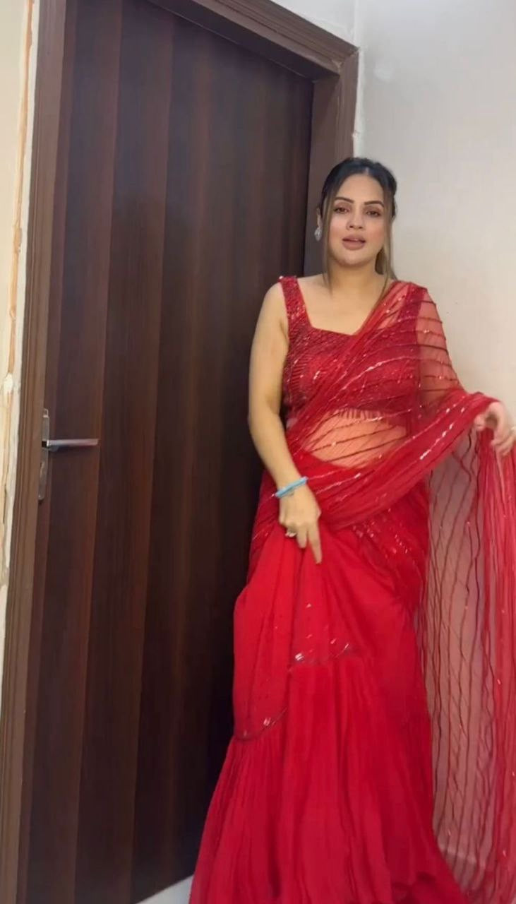 Red Ruffle Half Saree Lehenga