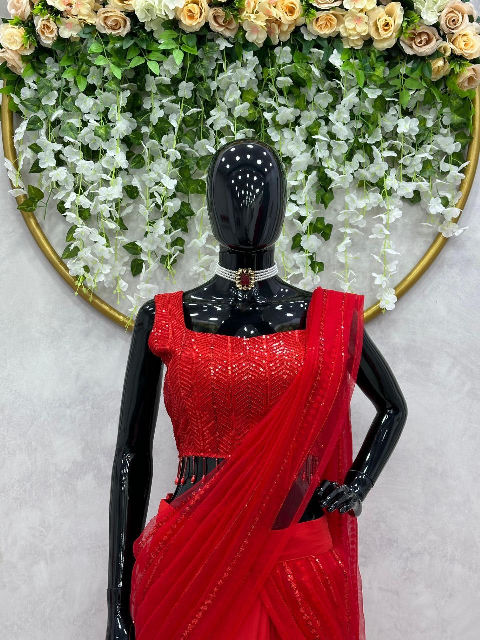 Red Ruffle Half Saree Lehenga