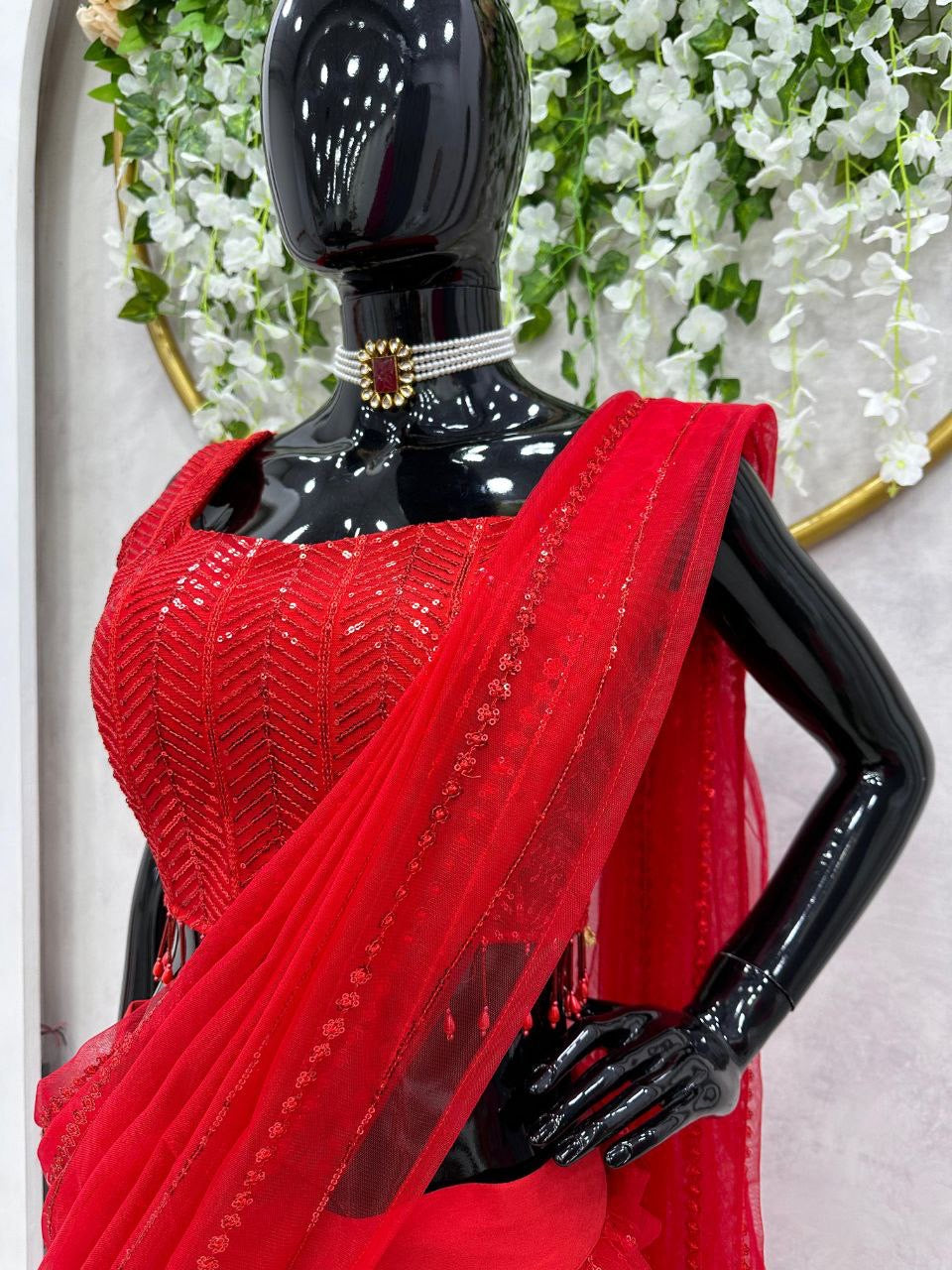 Red Ruffle Half Saree Lehenga