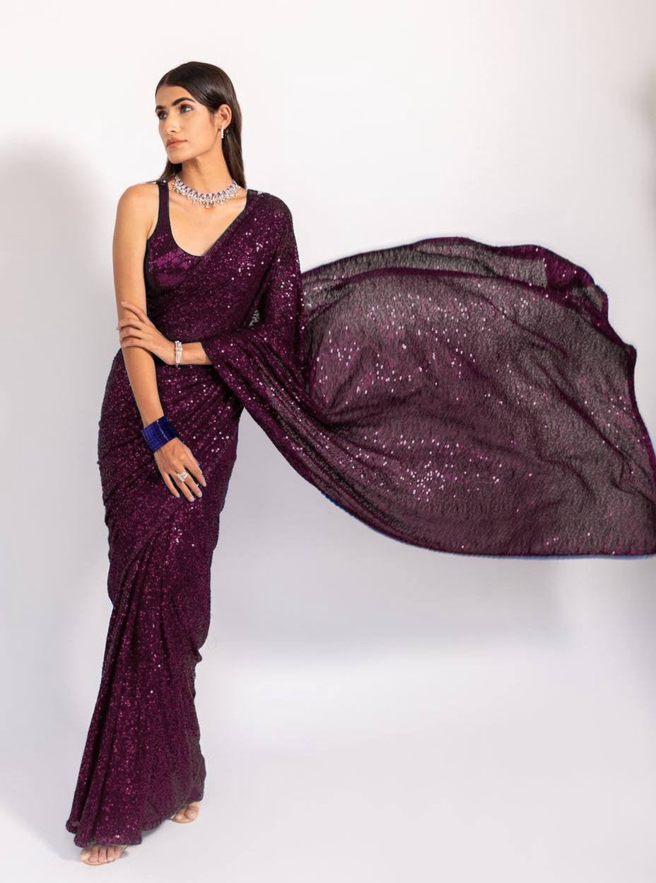 REEMA — Sequinned Georgette Partywear Saree