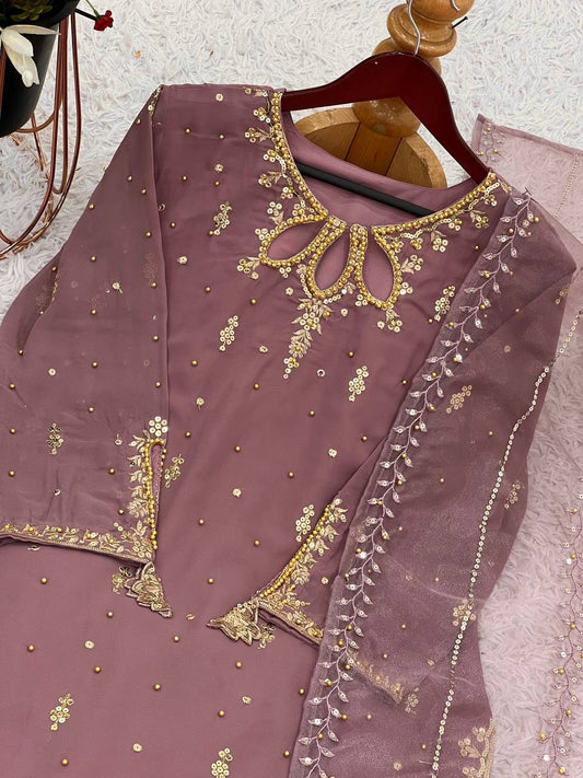 DIYAANI - Dusty Purple Georgette Pallazo Suit