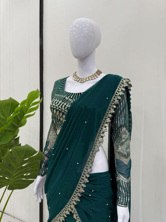 Green Ruffle Half Saree Lehenga