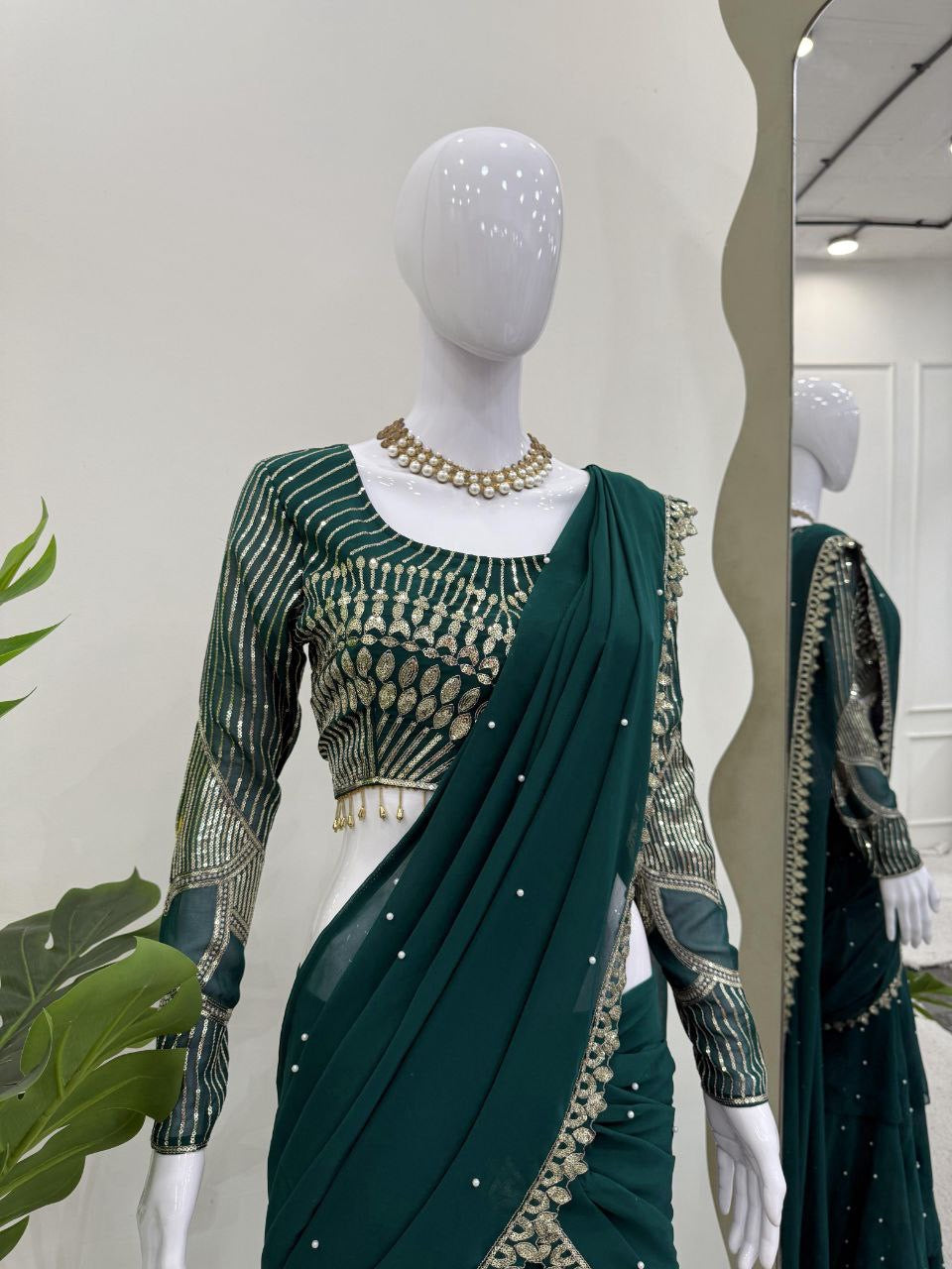 Green Ruffle Half Saree Lehenga