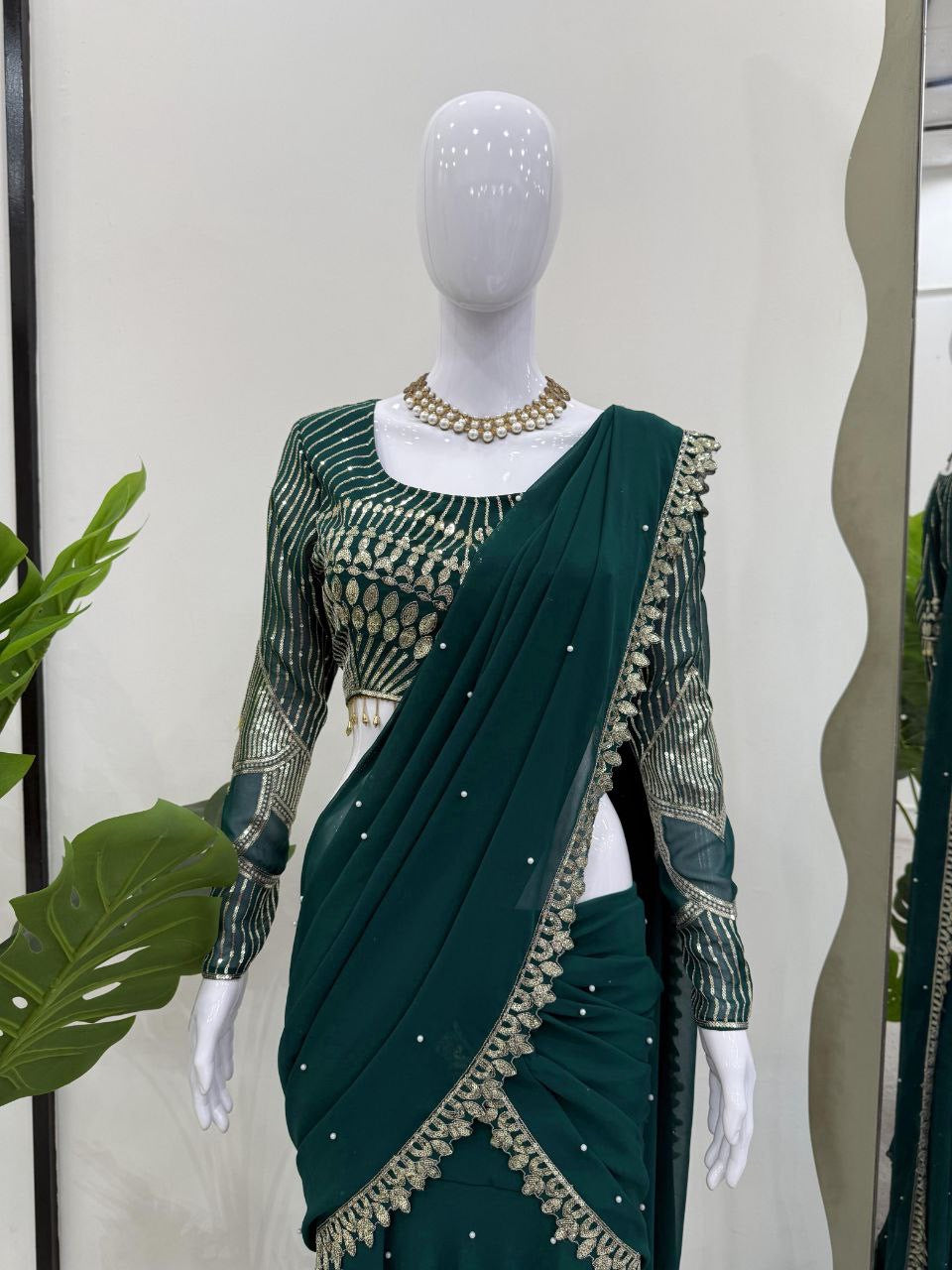 Green Ruffle Half Saree Lehenga