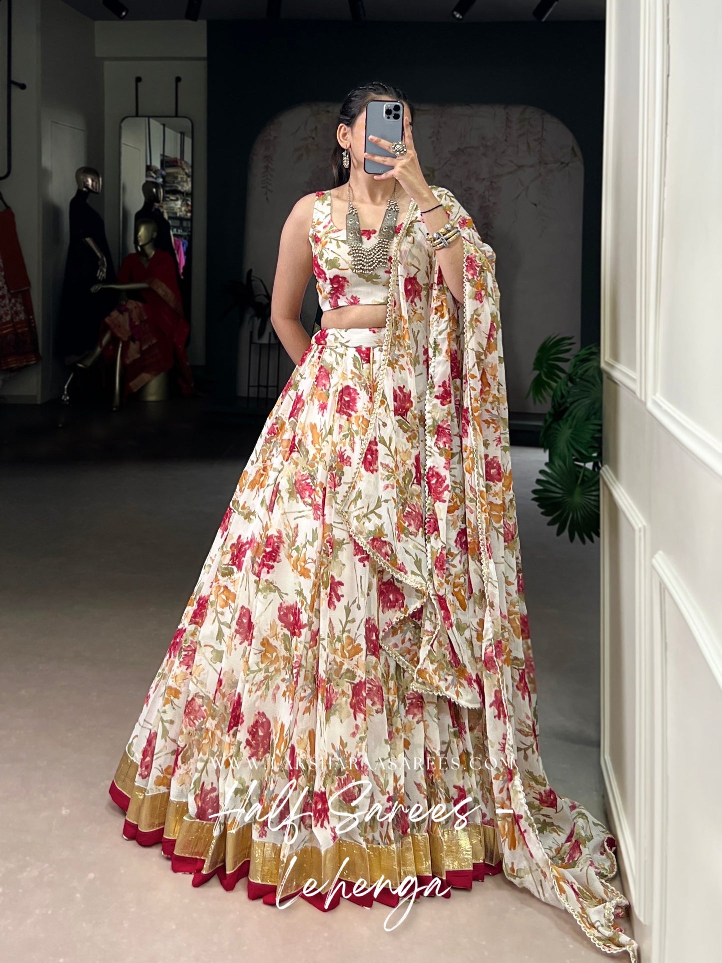 SACHITA — Chiffon Floral Print Half Saree Lehenga