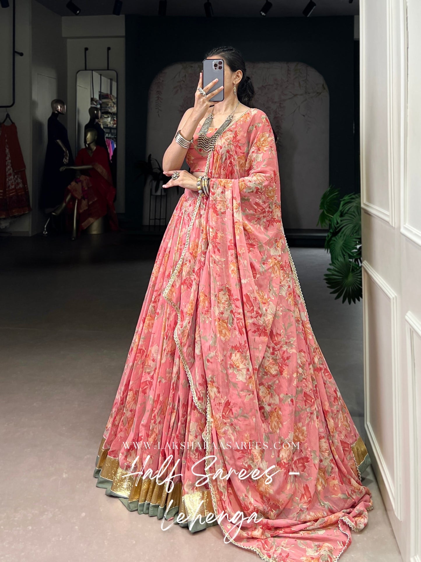 SACHITA — Chiffon Floral Print Half Saree Lehenga
