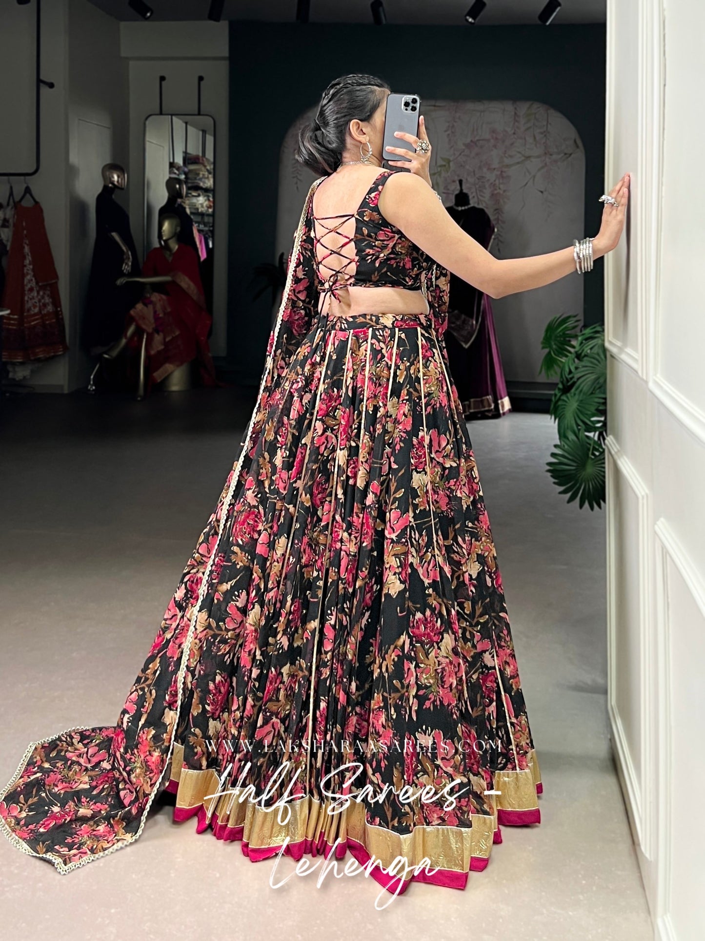 SACHITA — Chiffon Floral Print Half Saree Lehenga