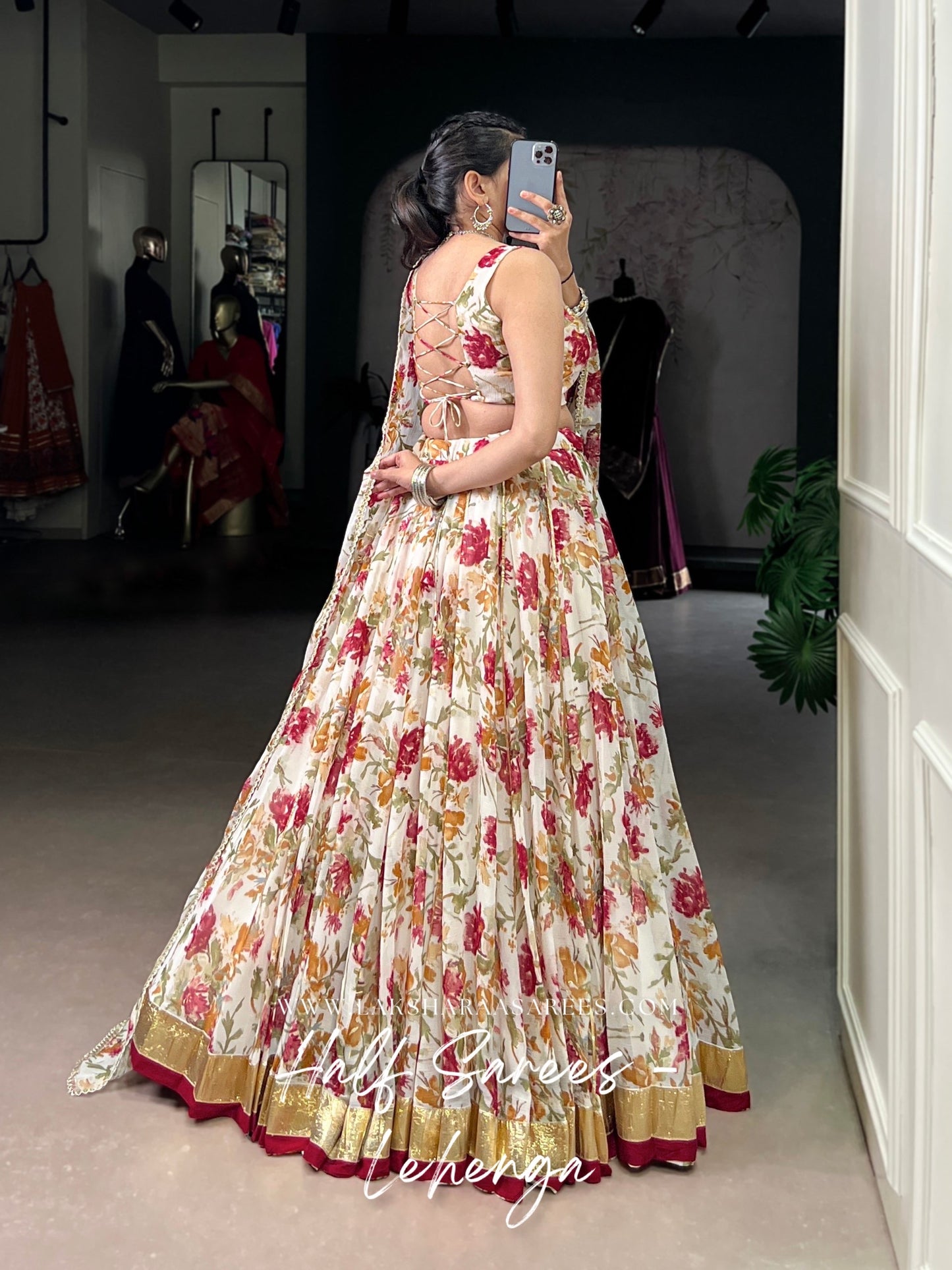 SACHITA — Chiffon Floral Print Half Saree Lehenga