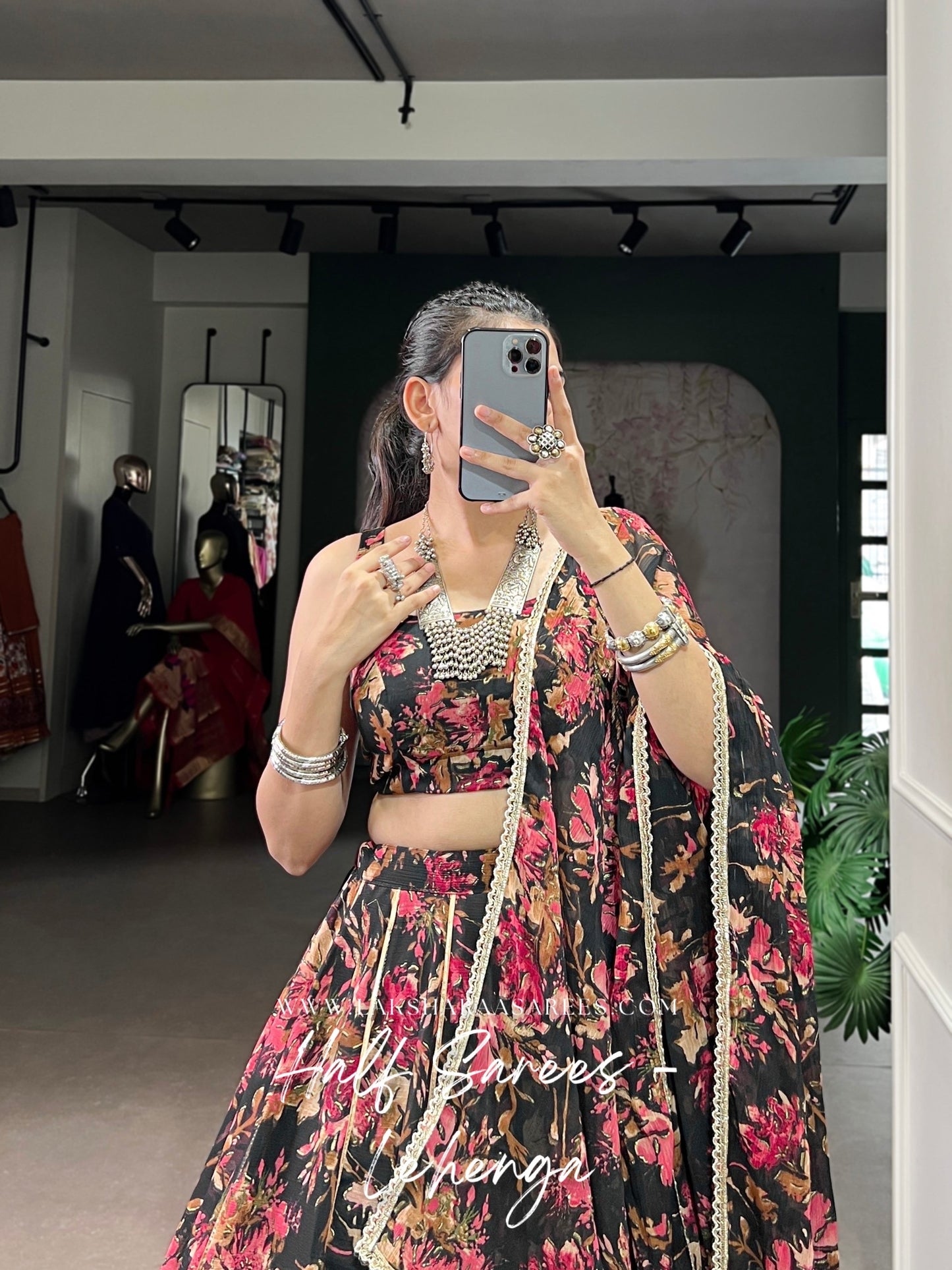 SACHITA — Chiffon Floral Print Half Saree Lehenga