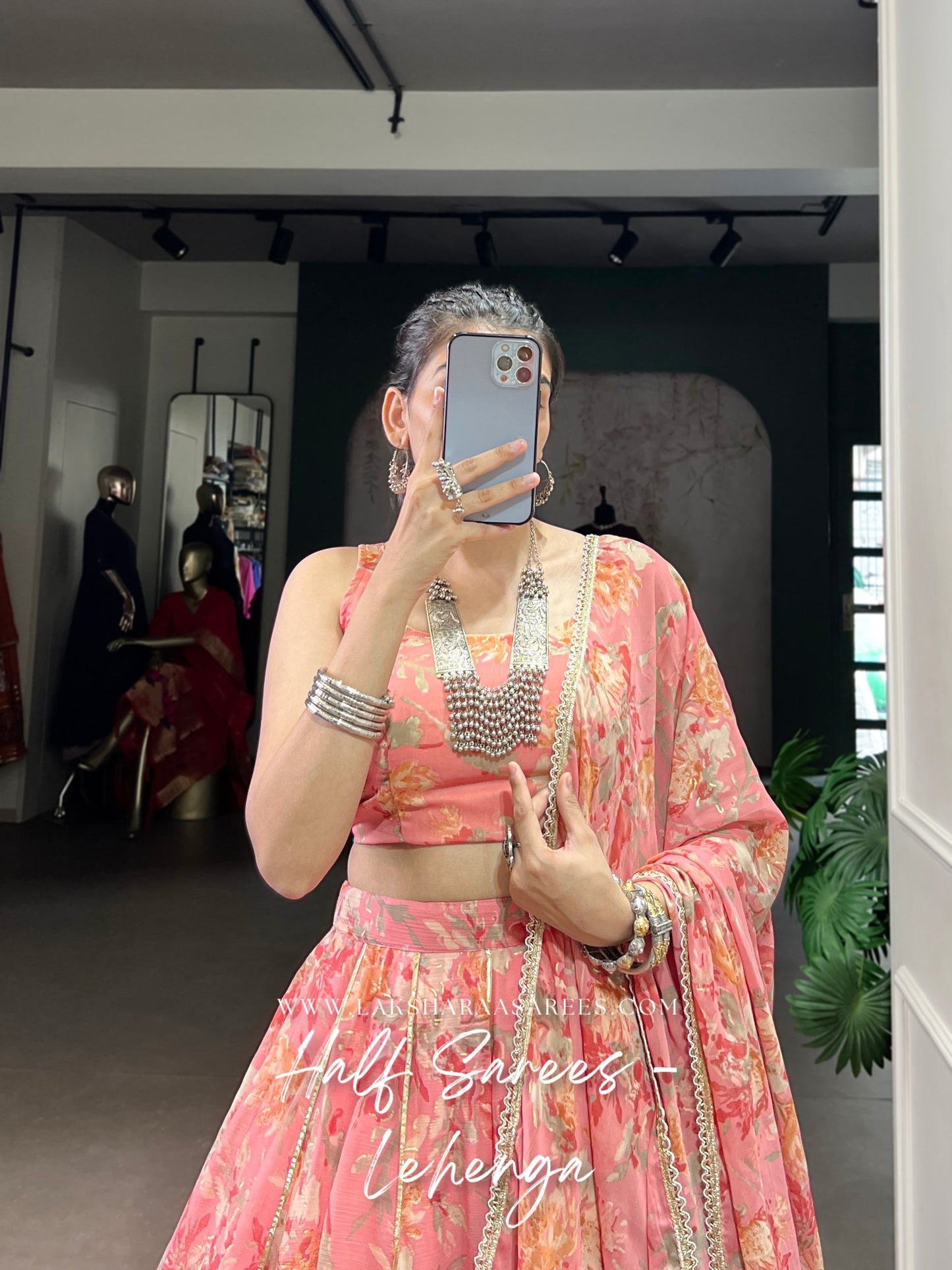 SACHITA — Chiffon Floral Print Half Saree Lehenga
