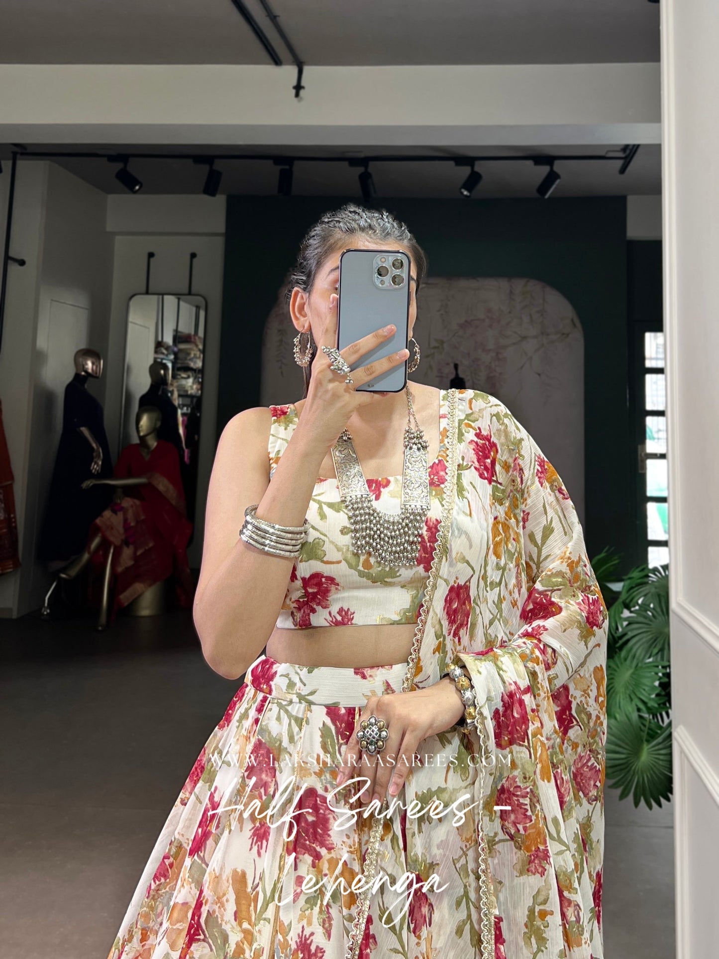 SACHITA — Chiffon Floral Print Half Saree Lehenga