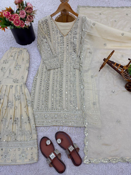 NADINE β Cream Georgette Sharara Suit