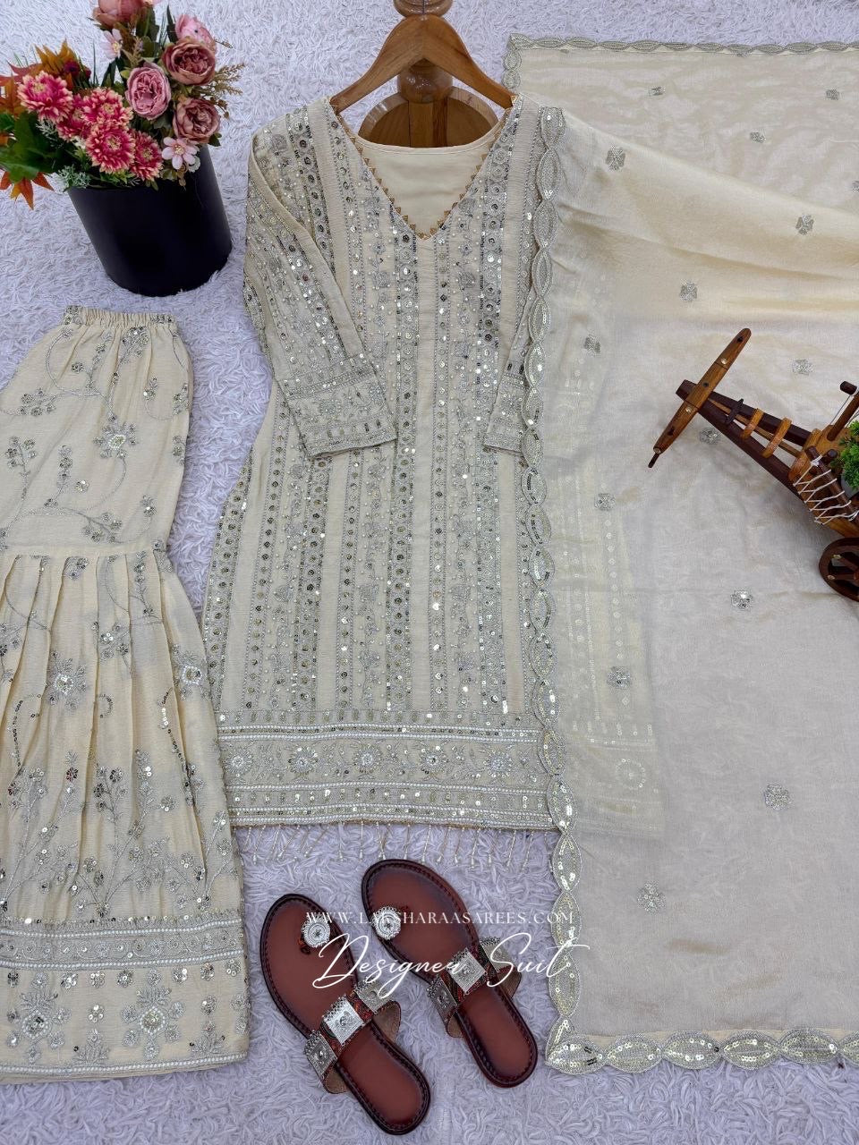 NADINE — Cream Georgette Sharara Suit - Laksharaa Sarees