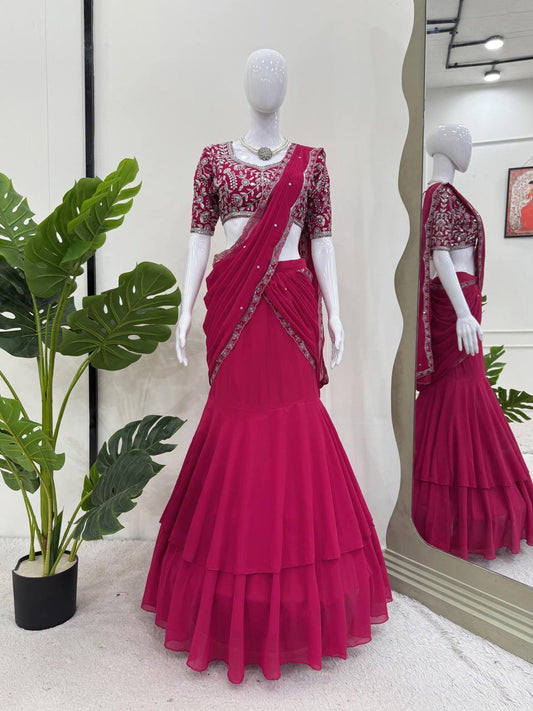 MAHI — Ruby Pink Half Saree Lehenga x  Mermaid style