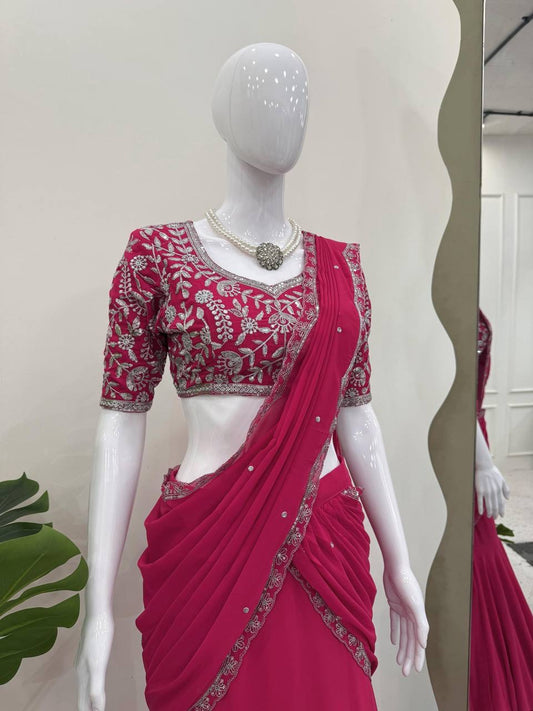 MAHI — Ruby Pink Half Saree Lehenga x  Mermaid style