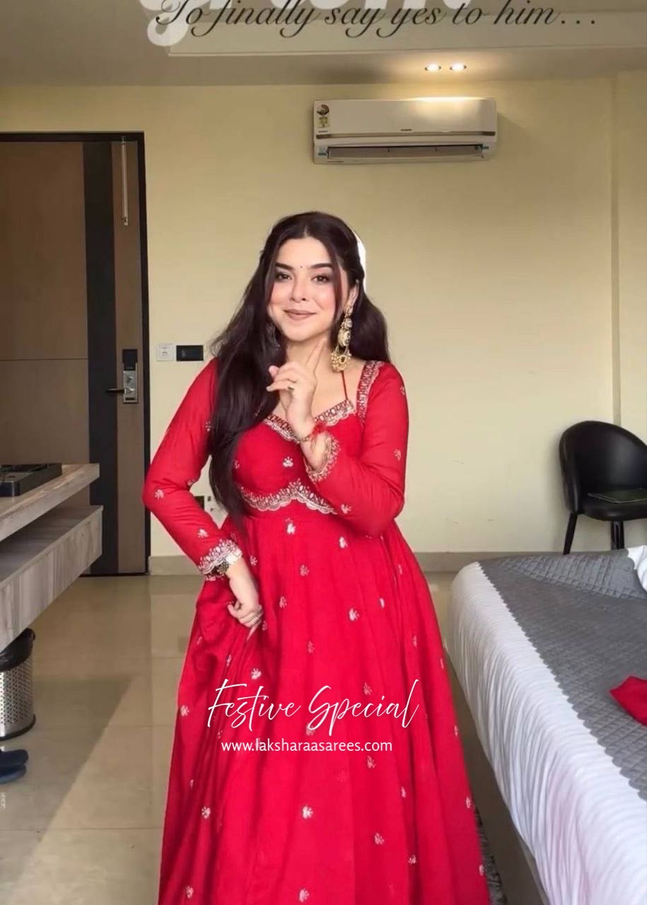 Red Anarkali Suit x Halter Tassel Style