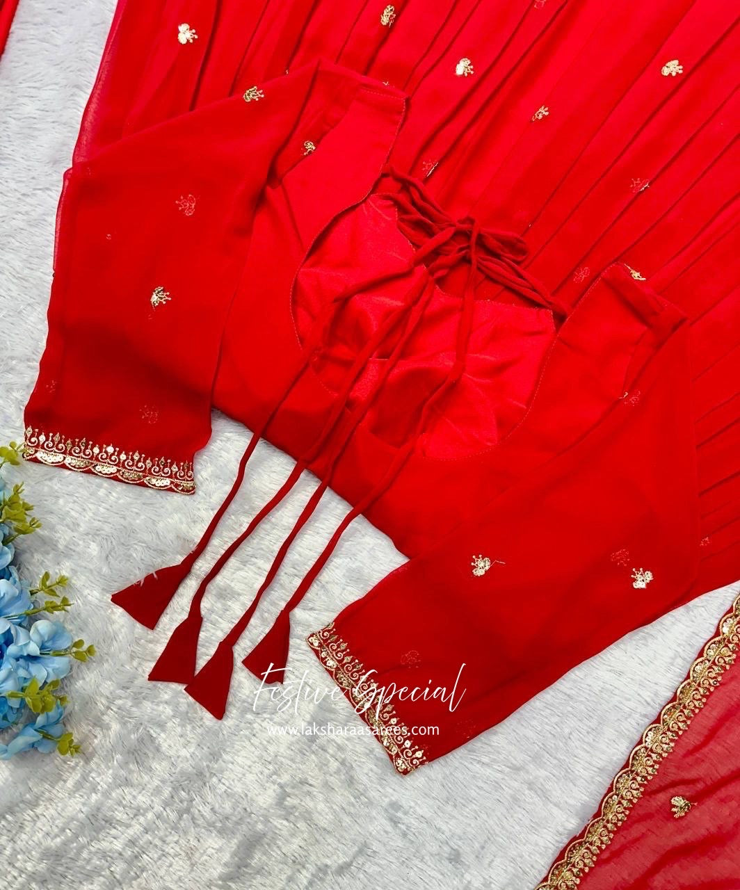 Red Anarkali Suit x Halter Tassel Style