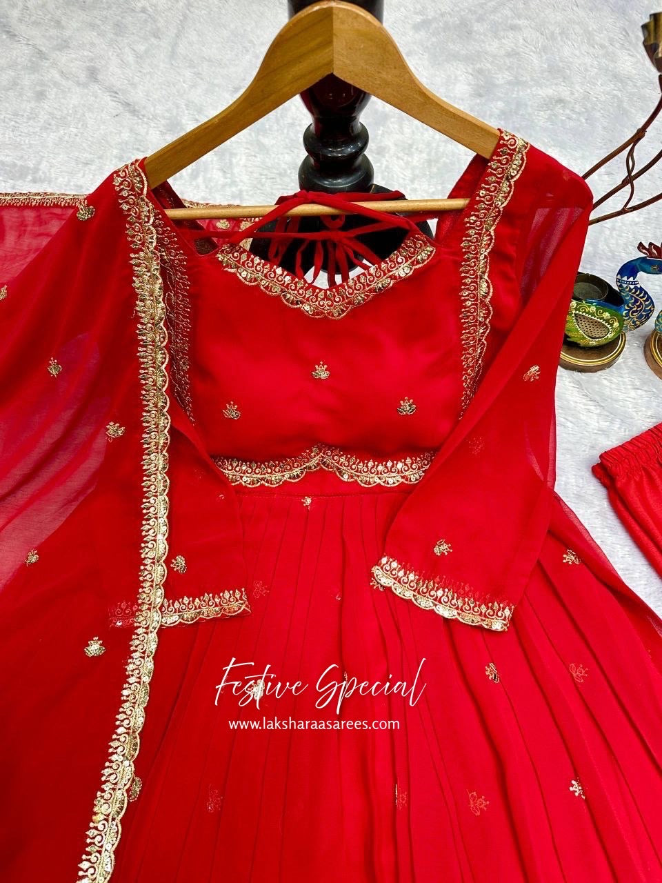 Red Anarkali Suit x Halter Tassel Style