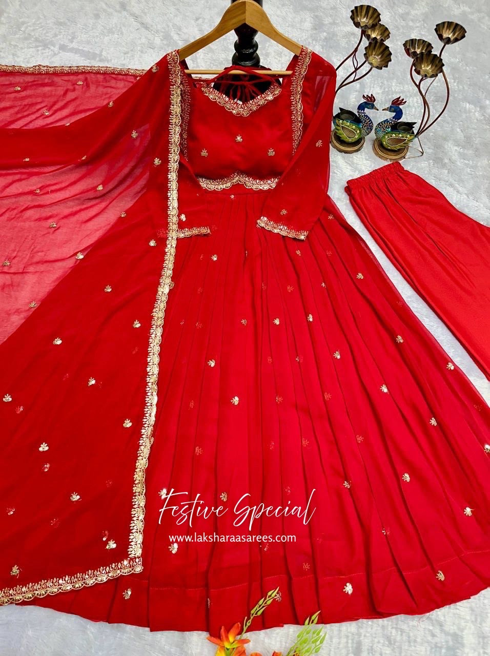 Red Anarkali Suit x Halter Tassel Style