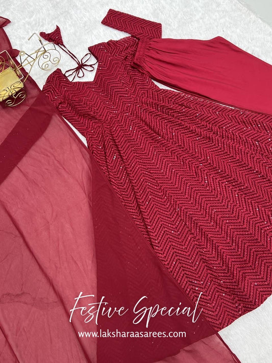 Premium Maroon Red Anarkali Suit