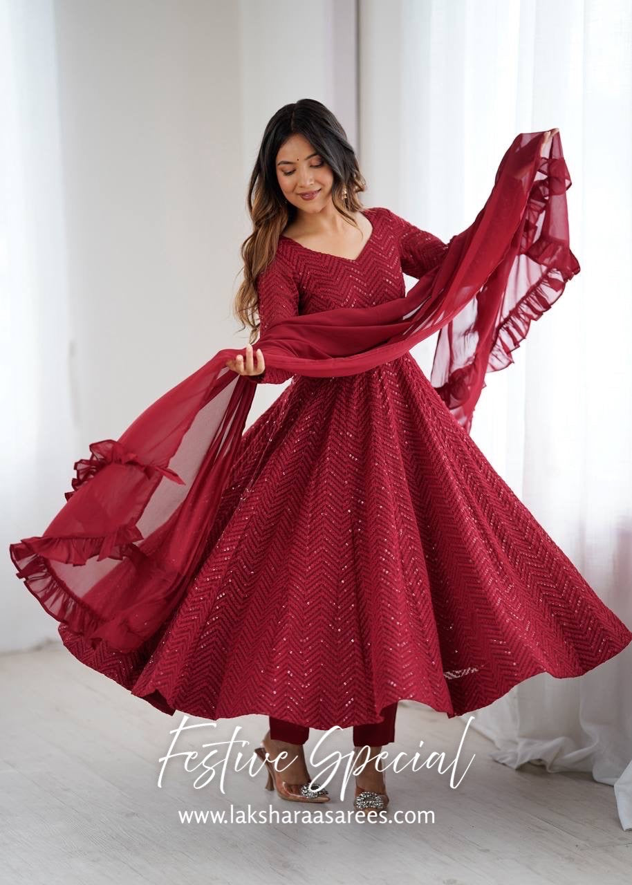 Premium Maroon Red Anarkali Suit