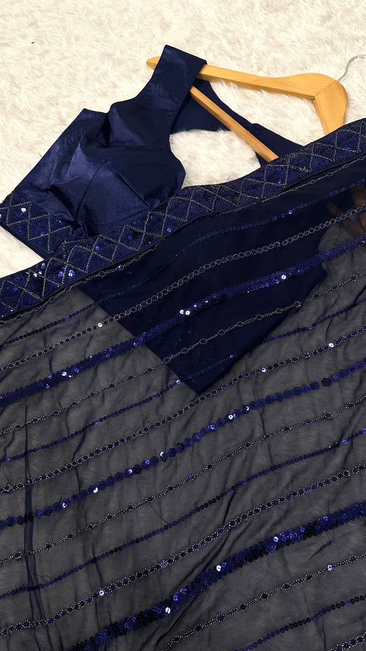 LUISA — Dreamy Blue Georgette Saree